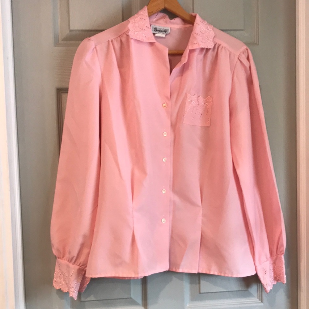 Rhapsody Women’s M Vintage 80s Pink Feminine Lace cottagecore Coquette Blouse